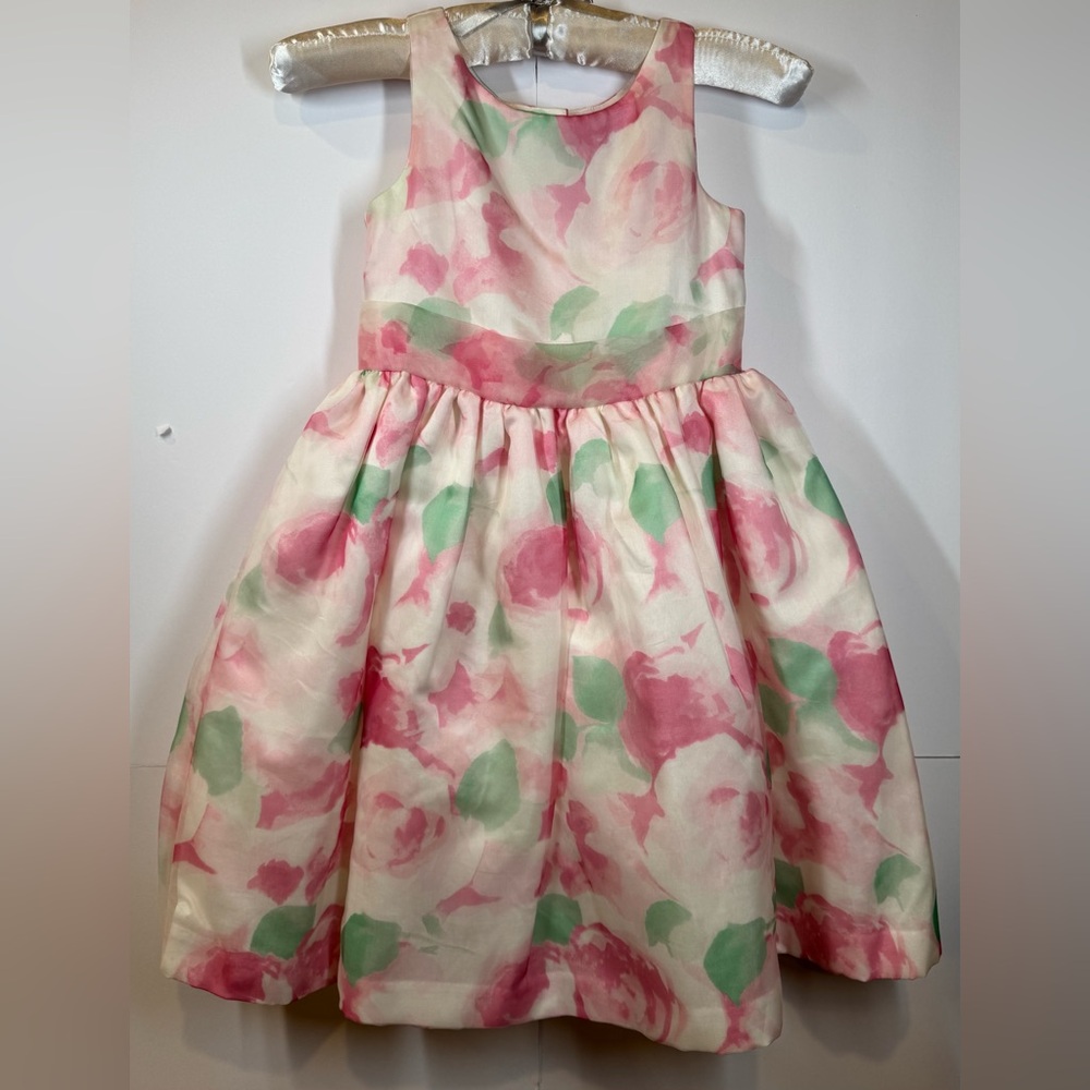 Janie and Jack White, Pink and Green Silk Floral Party Dress Girls Size 6 NWT